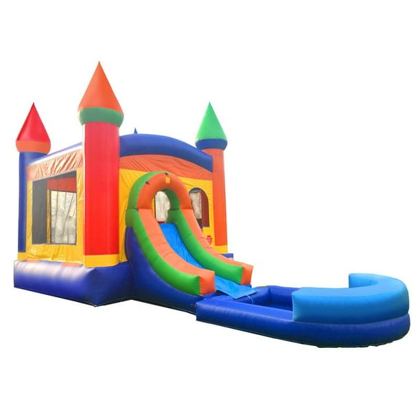 Pogo Crossover Bounce House with Slide and Splash Pool, Rainbow