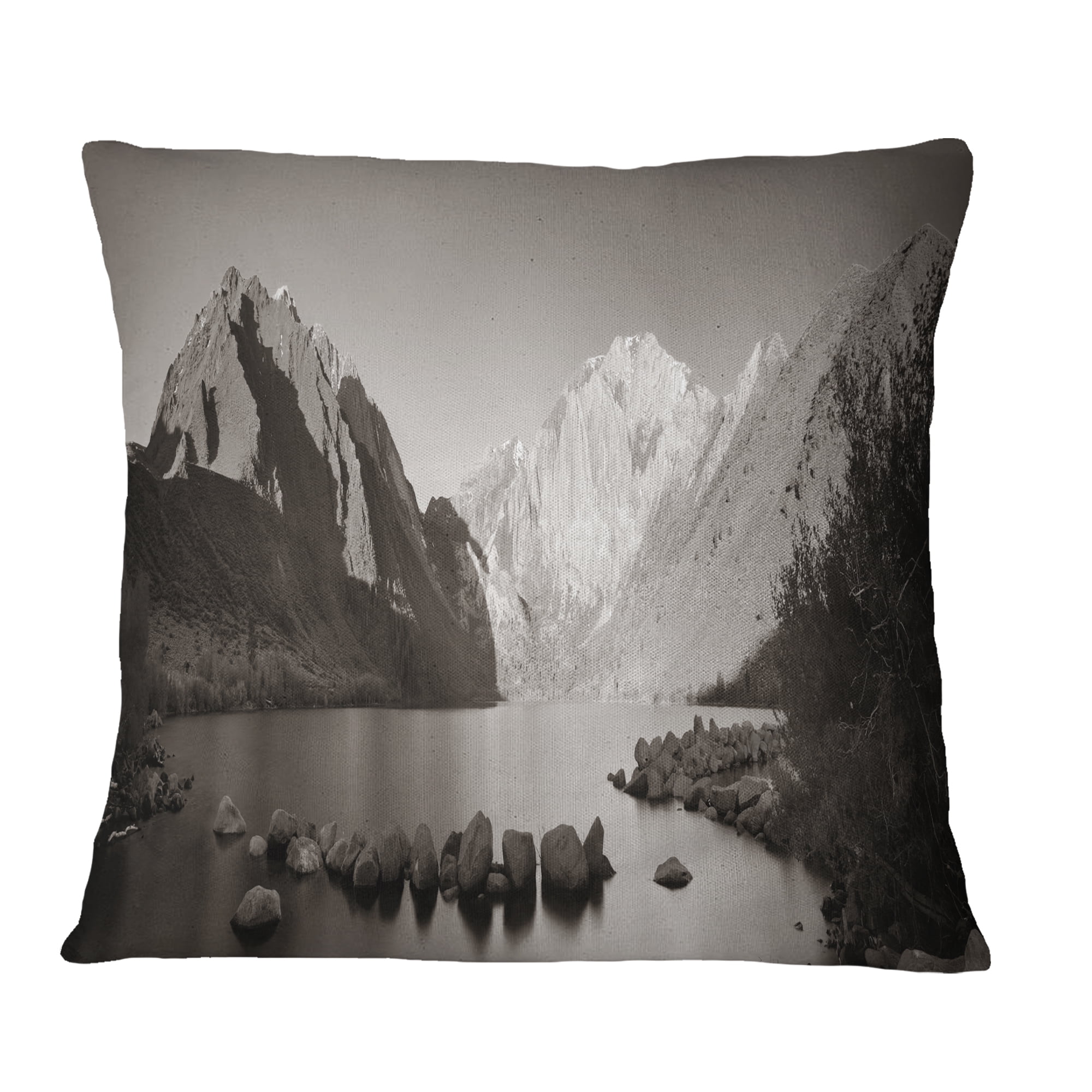 Designart Snow Mountain Lake Panorama - Landscape Printed Throw Pillow - 18x18