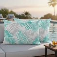 thumbnail image 3 of Lumbar Pillow Covers 20x12 Inch Set of 2, Teal Palm Leaves Waterproof Outdoor Pillow Covers, Summer Minimalist Tropical Botanical Gray Decorative Cushion Pillowcases for Patio Garden Couch Bed, 3 of 9