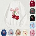 thumbnail image 4 of Cherry Bowknot Sweatshirt for Women Cute Oversized Crewneck Pullover Top Juniors Long Sleeve Shirts, 4 of 4