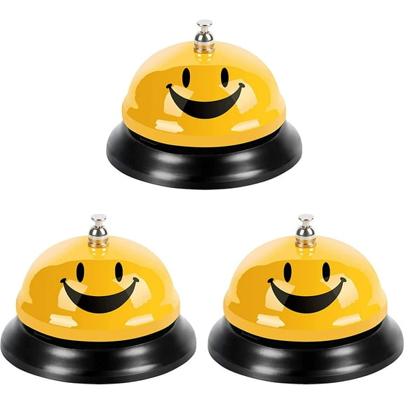 3 Packs Call Bells Service Bell for Desk, 3.35 Inch Diameter Smile Desk Bell with Metal Anti-Rust Construction, Front Desk Bell for Schools, Dinner, Hotel, Reception Areas,Warehouses(Yellow)