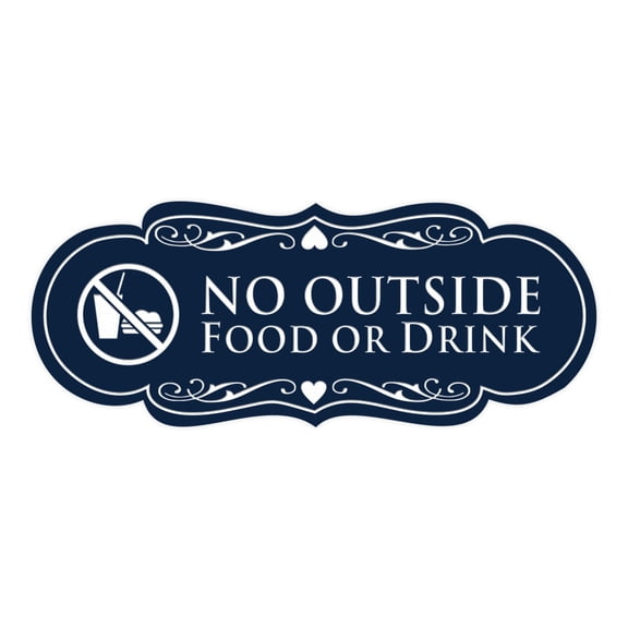 Designer No Outside Food or Drink Sign(Navy Blue / White) - Small