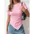 thumbnail image 5 of Women'S Asymmetrical Tops Summer Going Out Shirts Y2K Short Sleeve Crew Neck Ruched Trendy Clothes Pink XXL, 5 of 6