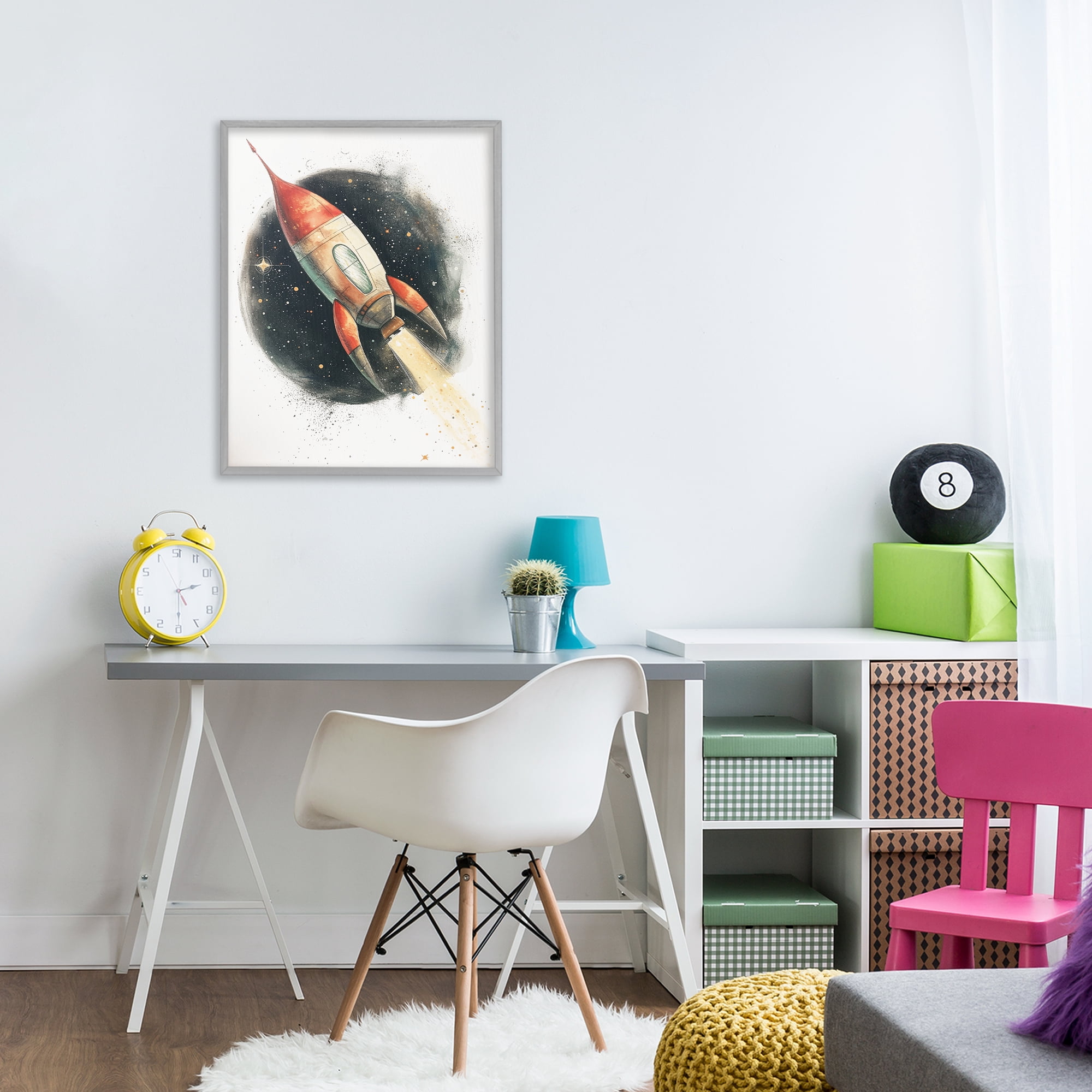 Stupell Industries Journey To Space Rocket Gray Framed Giclee Art, design by Ray Powers