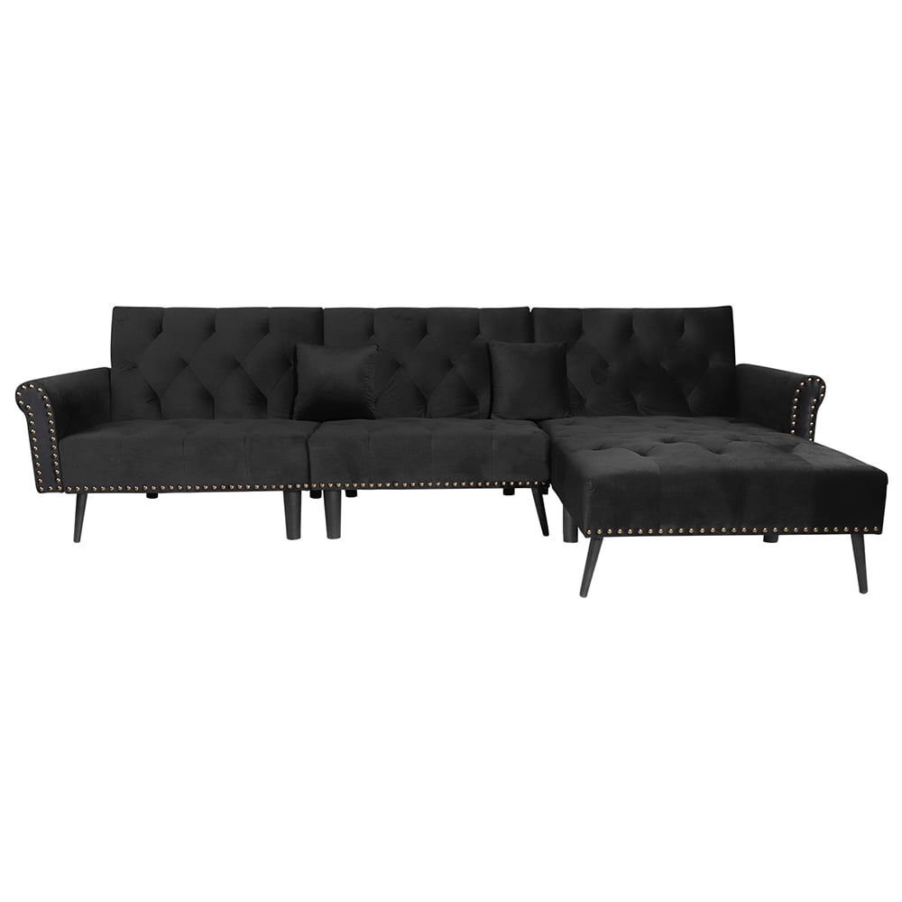 Kepooman Modern Mid Century L Shaped Sectional Sofa Couch, Upholstered Sofa Bed with Reversible Chaise, Adjustable Back, Black Kepooman Modern Mid Century L Shaped Sectional Sofa Couch, Upholstered Sofa Bed with Reversible Chaise, Adjustable Back, Black