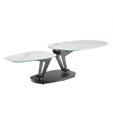 Casabianca Home Leaf swivel coffee table in white marbled porcelain.