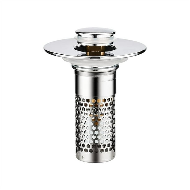 Tapón de Lavabo de Baño Emergente, Colador de Drenaje de Acero Inoxidable con Canasta para Recoger Cabello
