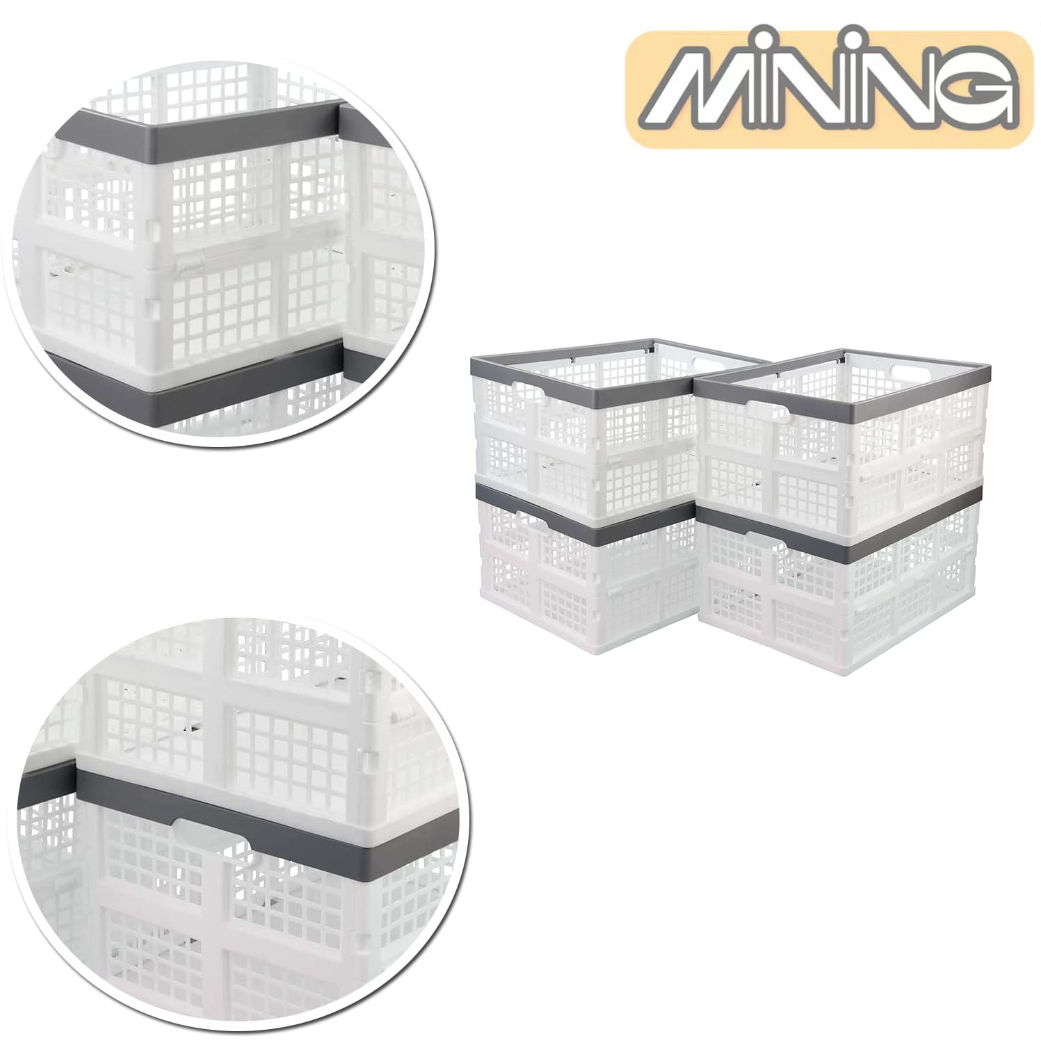 Jandson 3 Packs Plastic Folding Milk Crate 16 Quart, Collapsible Storage Crates