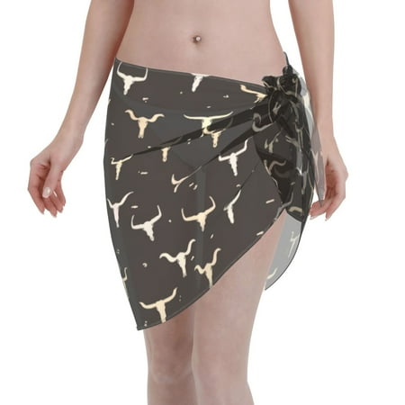 Ocsxa Cow Skulls Print Sarong Coverups For Women Bathing Suit Wrap Swimsuit Skirt Beach Bikini Cover Up Swimwear