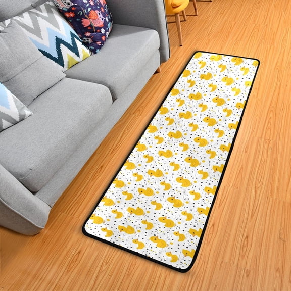 Cute Duck with Polka Dot Hallway Runner Rug 2'X6' Non-Slip Washable Carpet Runner Kitchen Entryway Laundry Bedroom