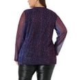 thumbnail image 3 of Agnes Orinda Women's Plus Size Rhinestone Glitter Bling Sheer Long Sleeve V Neck Blouse 4X Blue Purple, 3 of 6