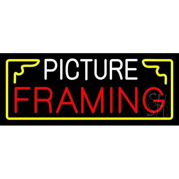 Picture Framing With Frame Logo LED Neon Sign 10 x 24 - inches, Black Square Cut Acrylic Backing, with Dimmer - Bright and Premium built indoor LED Neon Sign for art gallery, and exhibition.
