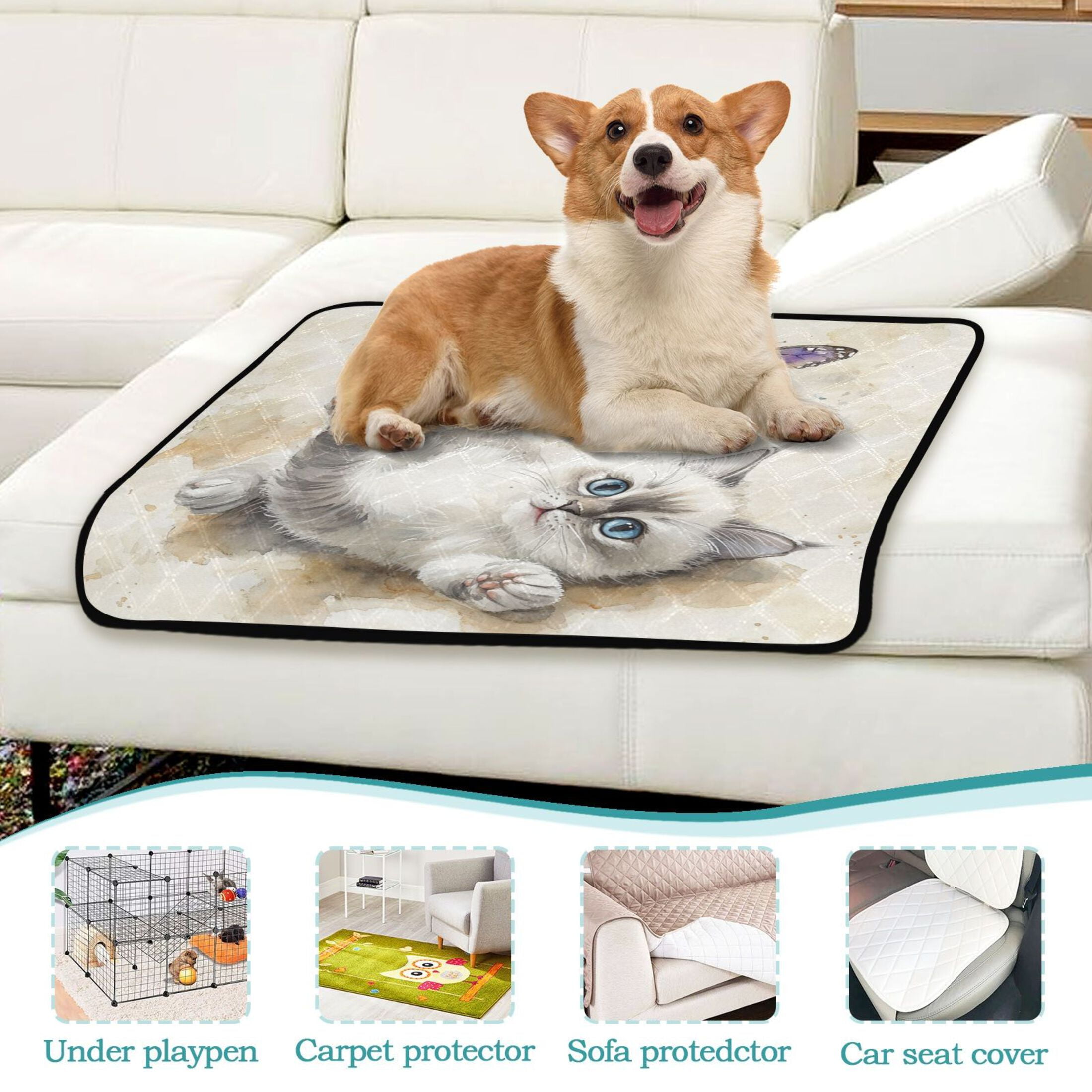 Qxltty Cat with Colorful Butterfly Cat litter Pads Pet Set of 3 Diaper Mats Center Anti-leakage Layer Absorbent Soft and Comfortable