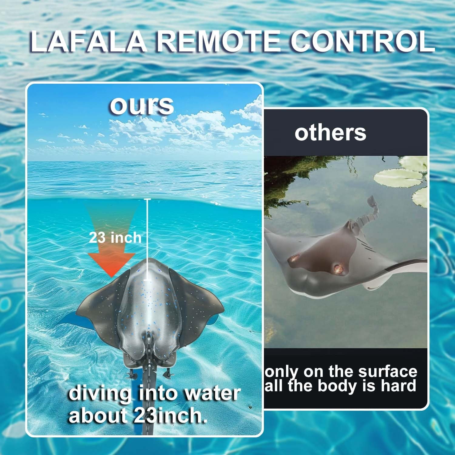 LAFALA Pool Toys Remote Control Stingray Diving into Water High Simulation Robot Manta ray Lights Rechargeable Battery Great Gift RC Boat for 8-12 Year Kids Black