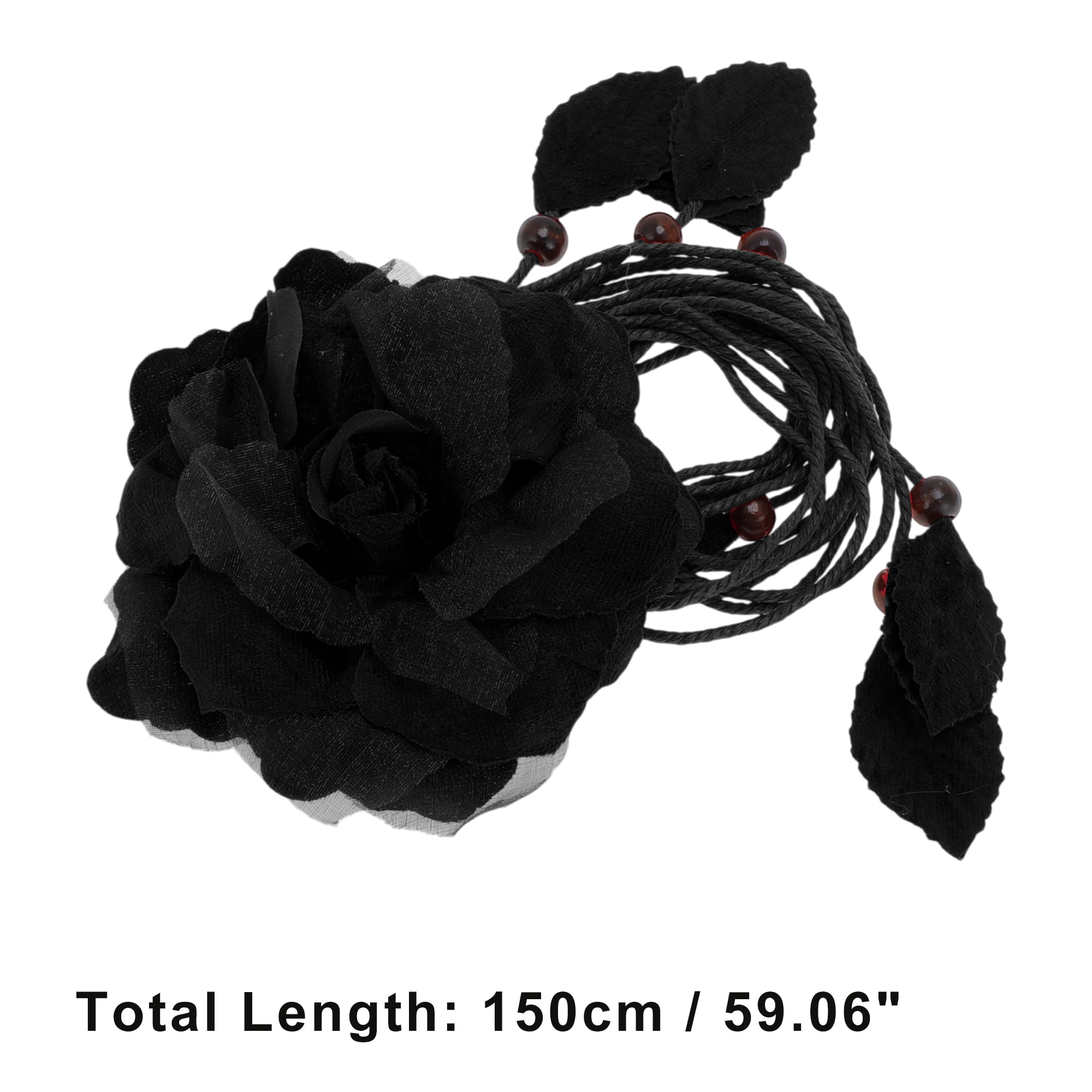 Unique Bargains Flower Tie Adjustable Waist Belt for Women Black