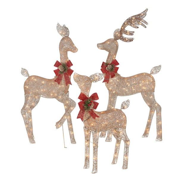 Holiday Time Light-up Outdoor 3-Piece Glitter Reindeer Decoration Set ...