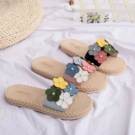 

Cathalem Women s Shoes Summer Beach Slippers Flowers Imitation Straw Slippers for Women And Men Shower Quick Drying Bathroom Pink 7