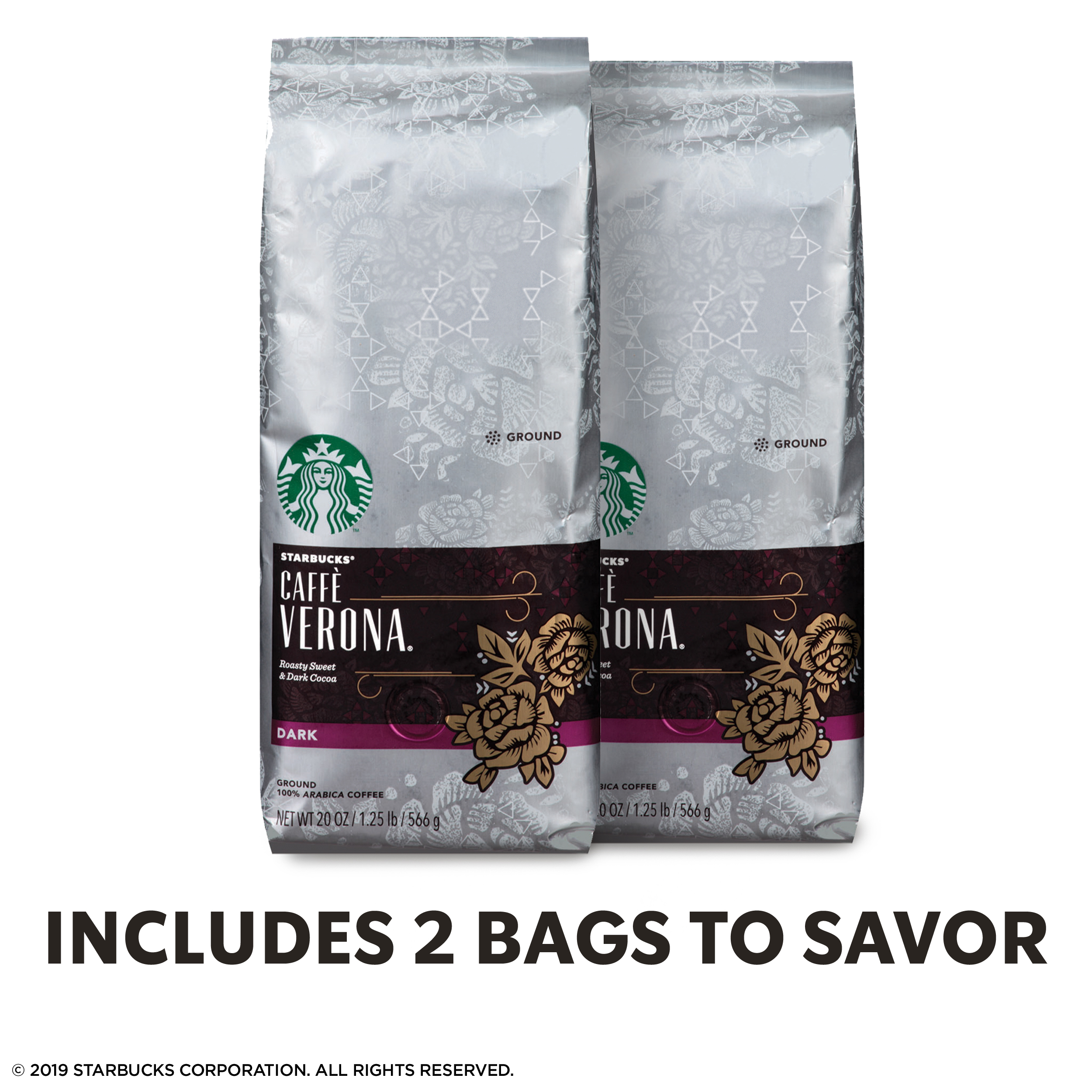 (2 pack) Starbucks Caffe Verona Dark Roast Ground Coffee, Two 20-ounce Bags - image 2 of 5