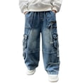 thumbnail image 2 of CAIXIA Baggy Jeans Y2k for Boys Wide Leg Stretch Denim Pants Baggy Loose Fit Long Trousers Elastic Waistband Streetwear with Pockets for Kids, 2 of 6