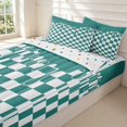 thumbnail image 3 of Manfei Geometric Check Zipper Full Size Comforter Sets with Fitted Sheet and 2 Pillowcases,Modern Checkered Zipper Bedding Set,Teal Green,Polkadot Reversible,4pcs, 3 of 8