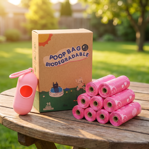 Extra Thick Biodegradable Dog Poop Bags with Sweet Strawberry Scent, Heavy Duty Leak-Proof Pet Waste Bags, 9" x 13" Eco-Friendly Refill Rolls for All Breeds, Premium Outdoor Dog Walking Supplies