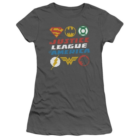 JLA Justice League Pixel LogoS/S S Junior Women's T-Shirt Sheer Charcoal