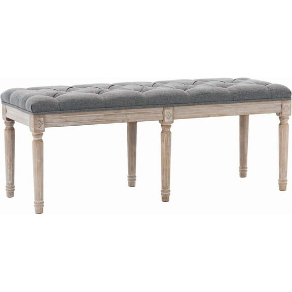 BOBOKY Tufted Entryway Bench, Rustic Upholstered Storage Ottoman with Solid Wood Legs, Hallway Console Bench for Living Room Entryway, Removable Cushion and Easy Assembly.3 Seat Grey-18.5“h
