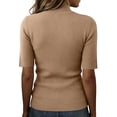 thumbnail image 4 of Women’s Short Sleeve Mock Neck Knit Top Ribbed Pullover Sweater Soft Stretchy Slim Fit Basic Lightweight Jumper Light Brown S, 4 of 4
