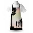 thumbnail image 4 of Silhouette Apron, Playing Under a Tree in Soft Color Change Sky Backdrop, Unisex Kitchen Bib with Adjustable Neck for Cooking Gardening, Adult Size, Charcoal Grey Multicolor, by Ambesonne, 4 of 4