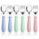 thumbnail image 1 of "6 Pcs Acero Inoxidable Bebés Kit Cubiertos Cuchara Tenedor Rosa, Verde y Azul ", 1 of 5