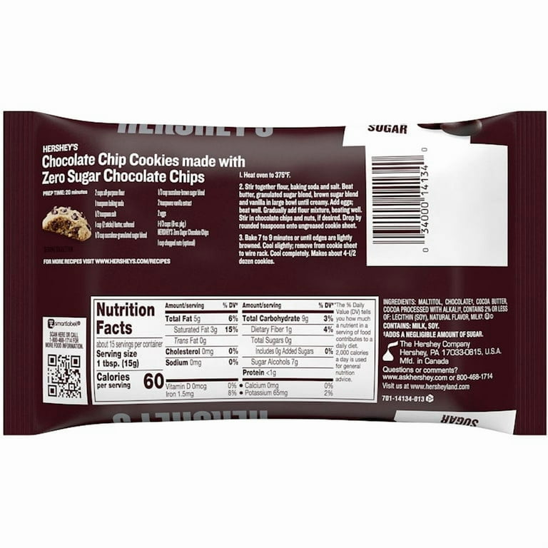 HERSHEY'S Zero Sugar Chocolate Baking Chips Bag, 8 oz - Walmart.com