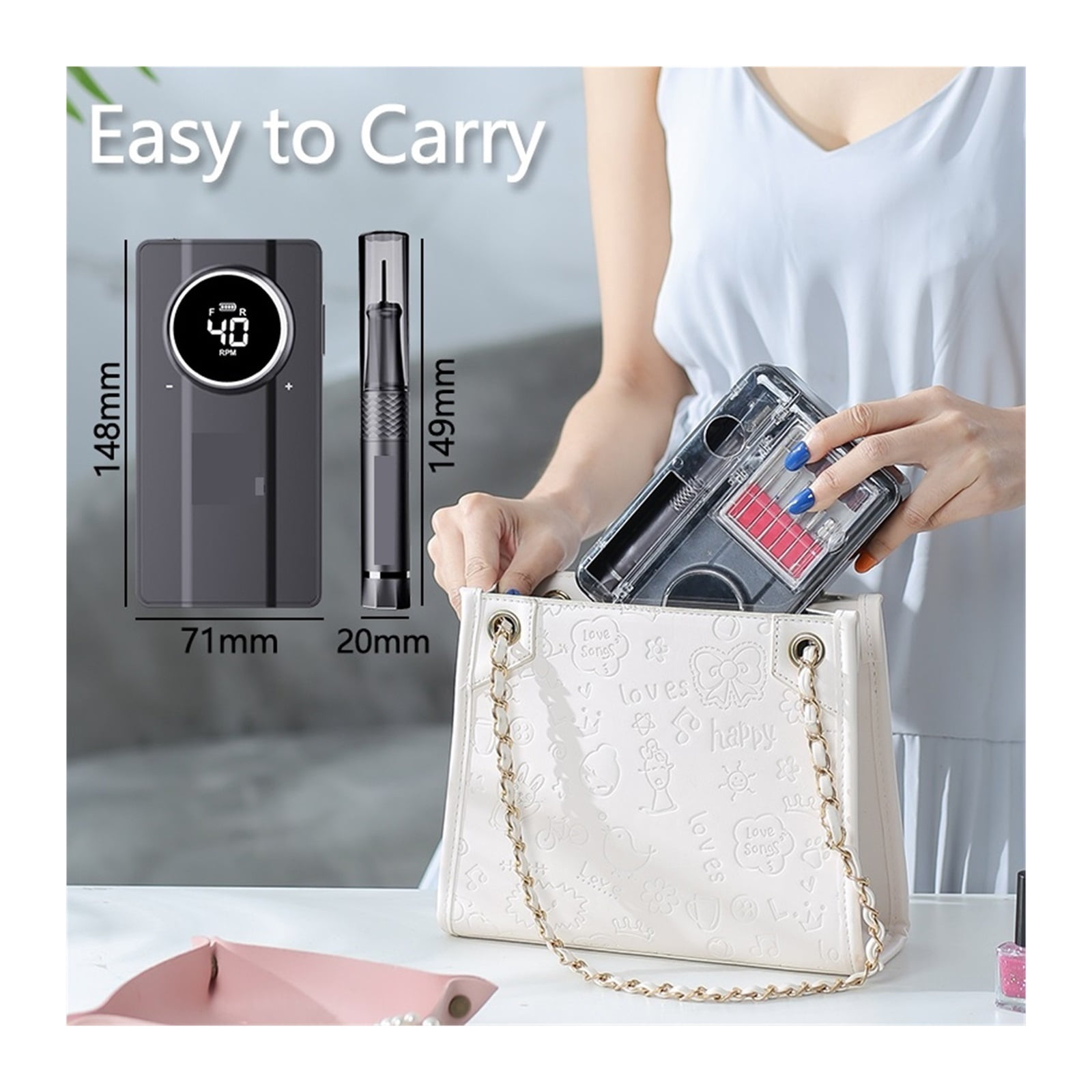 40000RPM Electric Nail Drill Machine, Professional Portable Rechargeable Nail Drill For Acrylic Gel Nails ,Low Noise