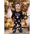 thumbnail image 3 of Cjfdfy Newborn Baby Girls Halloween Outfits My First Halloween Letter Pumpkin Ghost Embroidery Long Sleeve Romper And Flared Pants Headband Set Cute Infant Fall Outfit, 3 of 9