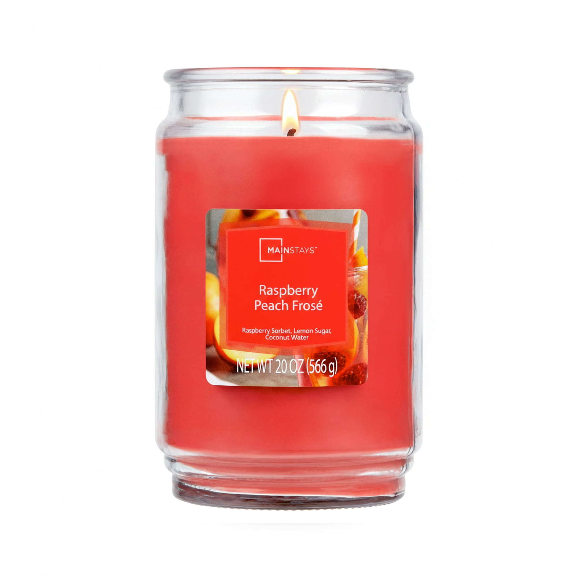 (4 pack) Mainstays Single-Wick Scented Glass Jar Candle, Raspberry Peach Frosé, 20 oz