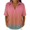 thumbnail image 3 of Favoffer Women's Linen Blouse Turtleneck Short Sleeve Solid Color Button Snap V Neck Daily Office Streetwear Fashion Casual Shirt, 3 of 7