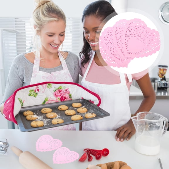 LEORX 100Pcs Tear Resistant Heart Paper Doilies Pink Paper Placemats for Food