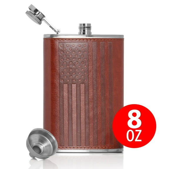 MAXAM#174; 8oz Stainless Steel Flask w/ Embossed Flag Wrap