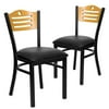 Flash Furniture 2 Pack HERCULES Series Black Slat Back Metal Restaurant Chair - Natural Wood Back, Black Vinyl Seat