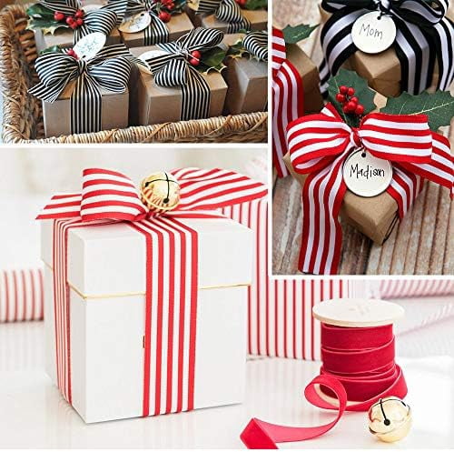 TONIFUL Red White Striped Ribbon 1 Inch 25 Yards Grosgrain Ribbon for Gift Wrapping Valentines Decoration DIY Floral Bouquet Hair Bows Accessories Crafts Wedding Christmas Birthday Party Decor