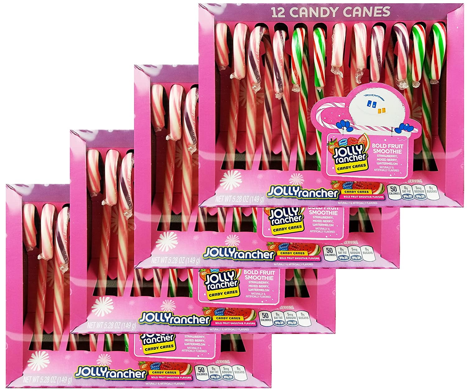 Jolly Rancher Sweet Hard Candy Canes 6 oz. 12 Ct for Christmas Pack of 4 (Jolly Rancher