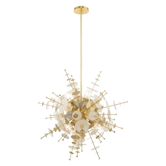 40076-12 Livex Lighting Circulo - 6 Light Pendant in Mid Century Modern Style - 30 Inches wide by 38 Inches high-Satin Brass Finish -Traditional