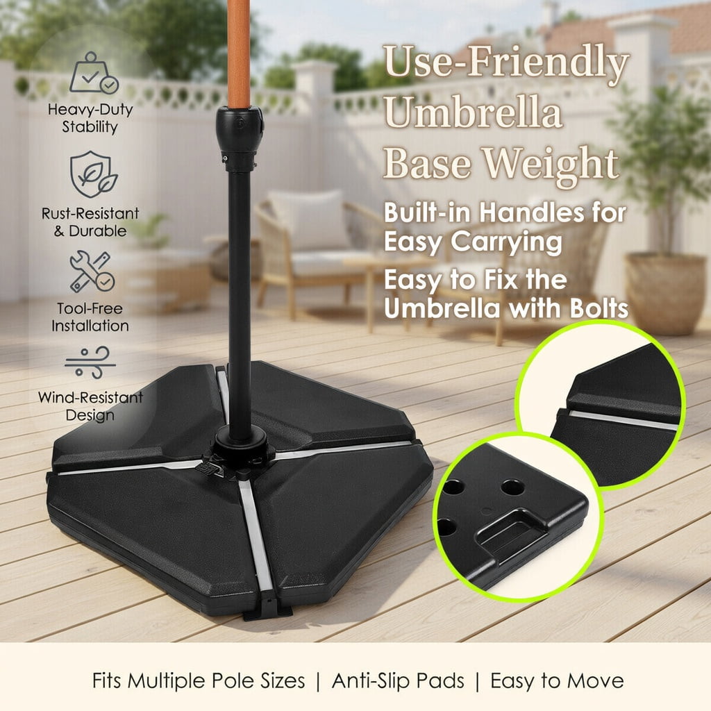 Resenkos Outdoor Umbrella Base, 4 Pieces 195 lbs Patio Cantilever Offset Umbrella Base Weight Sand, Black