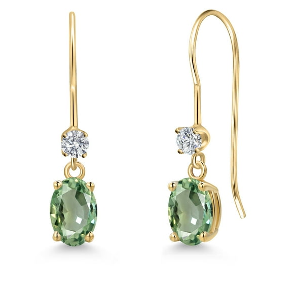 Gem Stone King 14K Yellow Gold Green Sapphire and Lab Grown Diamond Earrings for Women | 1.23 Cttw | Gemstone September Birthstone | Oval 6X4MM