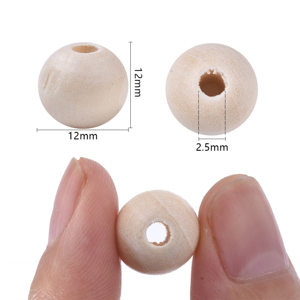1000pc Natural Unfinished Waxed Wooden Beads Smooth Surface Round Floral White 12mm Hole: 2.5mm