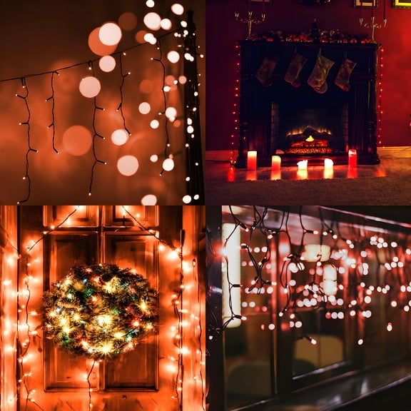 200 LED Orange Fairy String Lights 66ft Indoor Outdoor Plug-in Twinkle Lights with 8 Lighting Modes, Christmas Halloween Wedding Garden Party Decorations, Long-lasting Energy-saving LED