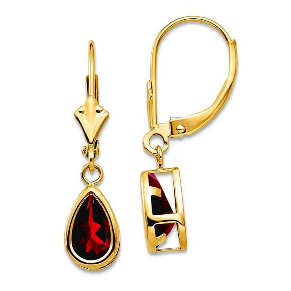 Primal Gold 14 Karat Yellow Gold 8x5mm Pear Garnet Leverback Earrings
