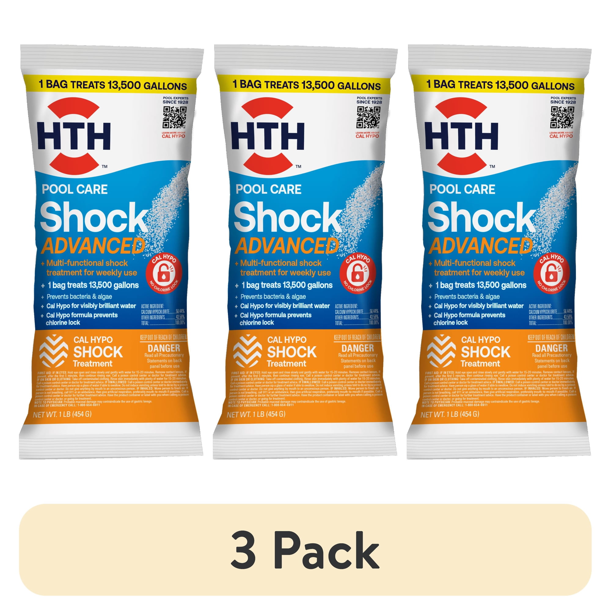(3 pack) HTH Pool Care Shock Advanced — Granules, 1 lb — Pool Shock Treatment for Weekly Use