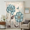 thumbnail image 2 of Blue Tulip Semi Sheer Curtains Drapes for Living Room,Bedroom,French Doors Window 84 Inches Long,Vintage Flowers Leaves Butterfly Botanical Rod Pocket Chiffon Curtain Drapery Voile Draperies Panel, 2 of 8