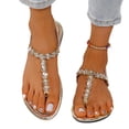 thumbnail image 5 of Kojanyu Women's Rhinestone T-Strap Flat Sandals Crystal Embellished Open Toe Summer Dressy Beach Wedding Shoes Comfortable PU Slip On Thong Sandals, 5 of 8