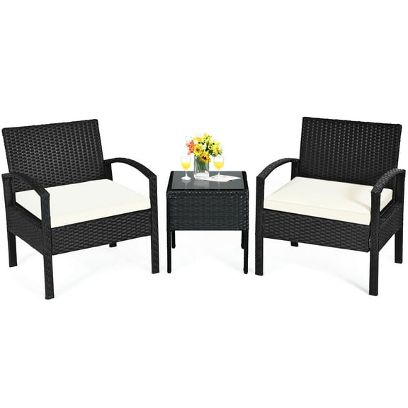 BLACK JAGUAR Cushioned Outdoor Wicker Rattan Chair Set Patio Furniture Backyard Seat
